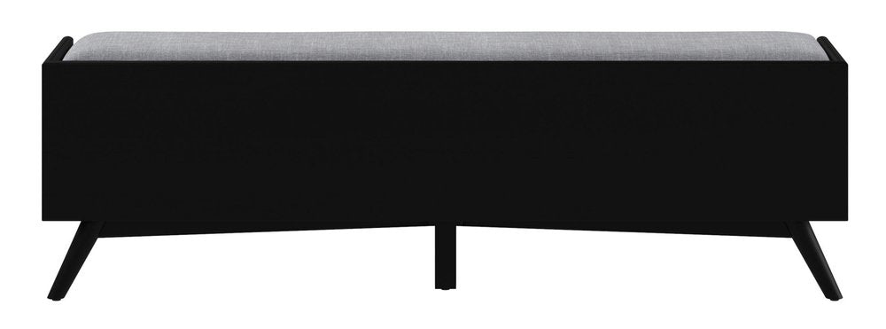 59" Gray And Black Fabric And Solid Wood Upholstered Storage Bench With Drawers