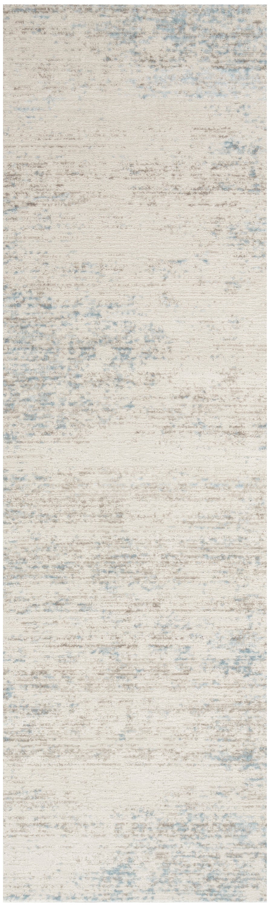 Cream beige runner rug with subtle gray-blue distressed pattern.