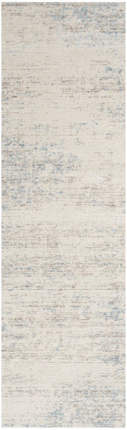 Cream beige runner rug with subtle gray-blue distressed pattern.