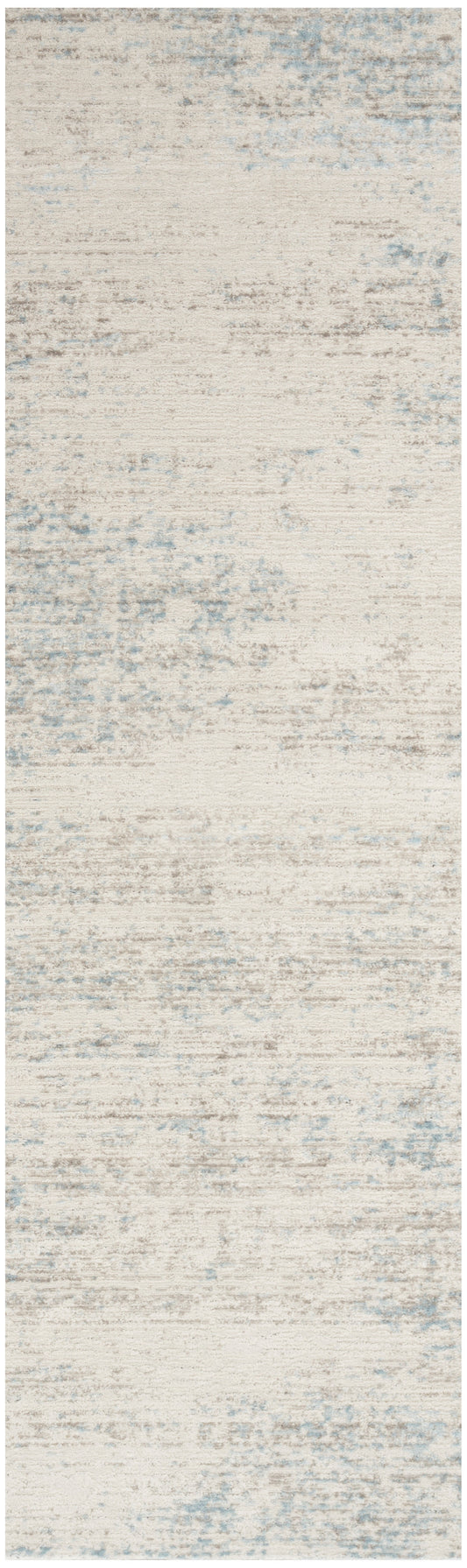 Cream beige runner rug with subtle gray-blue distressed pattern.
