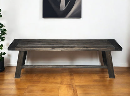 60" Gray And Dark Brown Distressed Wood Dining Bench