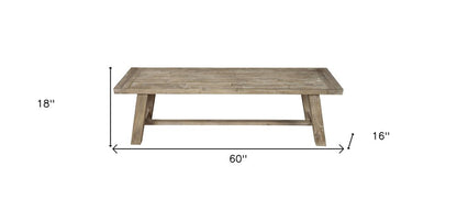 60" Natural Solid Wood Distressed Dining Bench