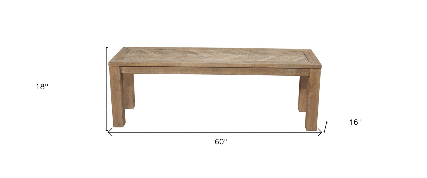 60" Natural Distressed Solid Wood Dining Bench