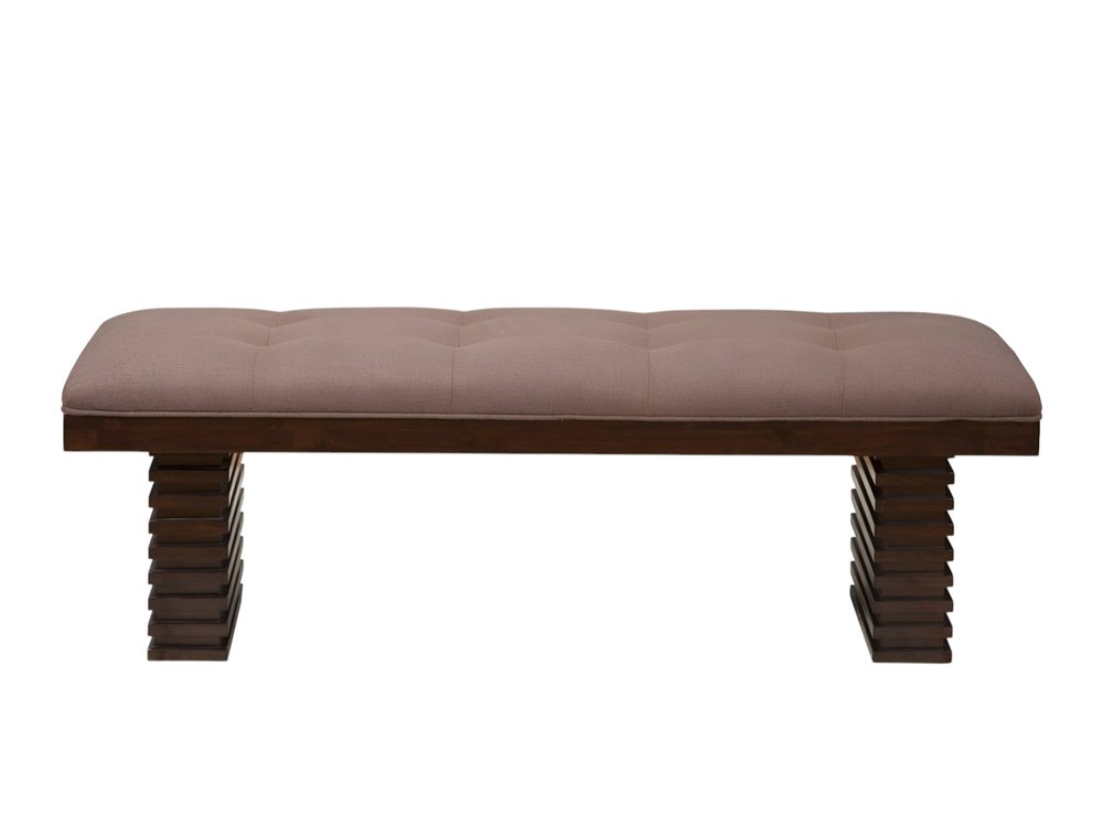 59" Latte and Espresso Linen Blend Upholstered Dining Bench