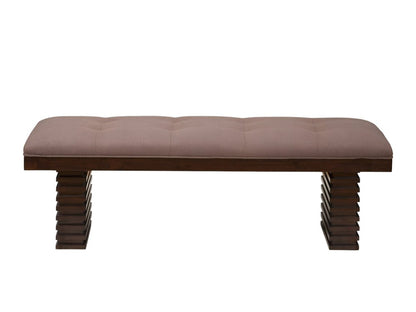 59" Latte and Espresso Linen Blend Upholstered Dining Bench