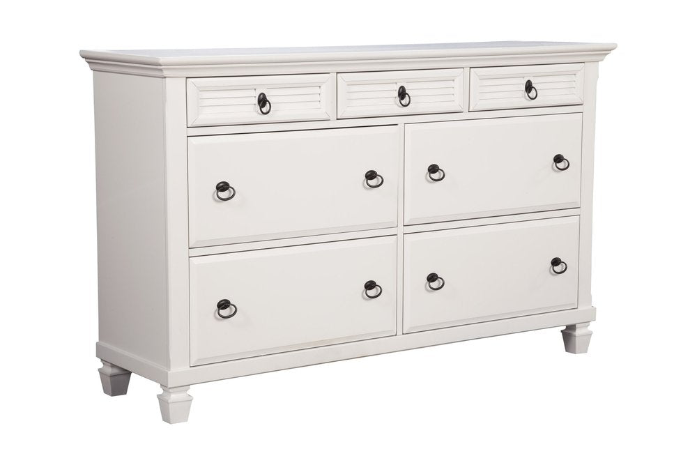 62" White Solid Wood Seven Drawer Double Dresser