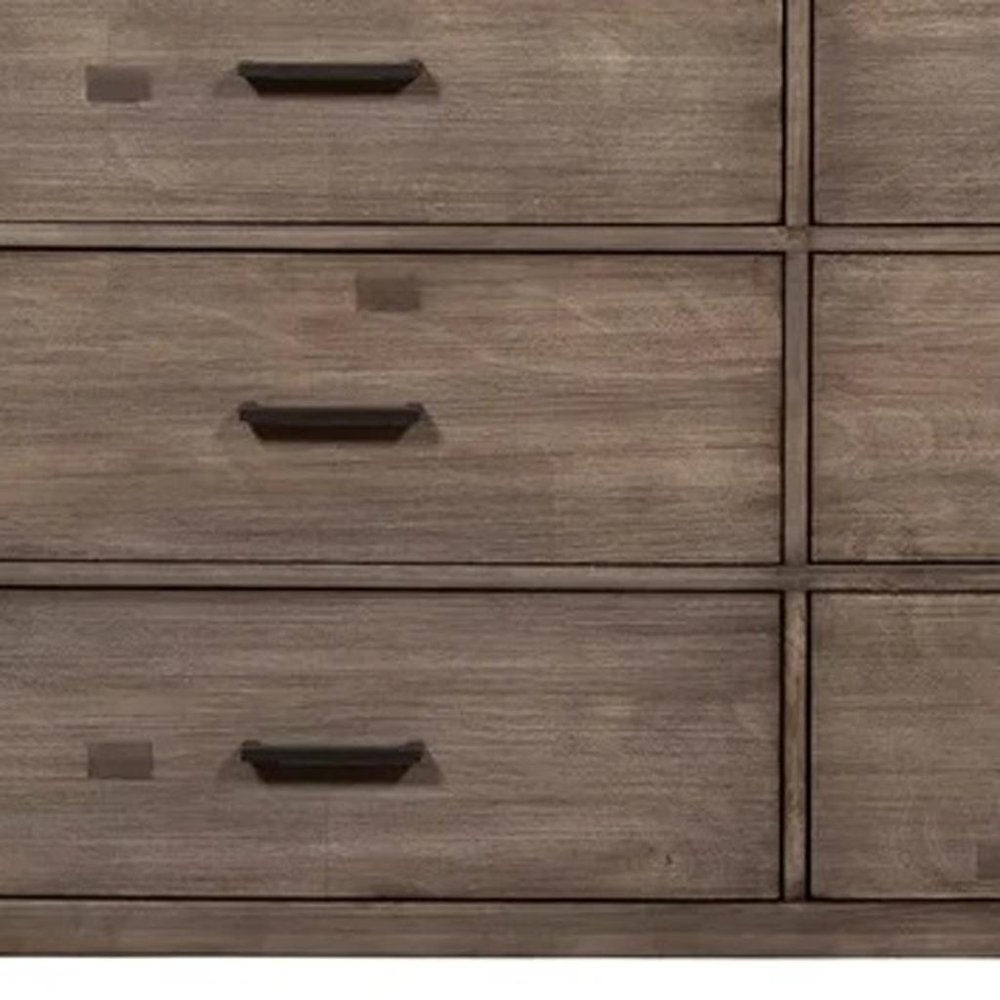 60" Gray Taupe Solid Wood Six Drawer Double Dresser