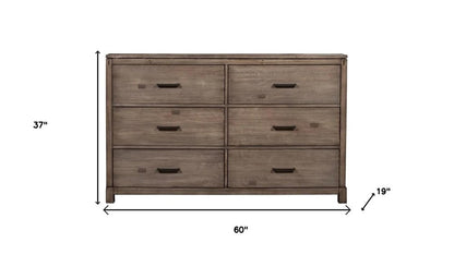 60" Gray Taupe Solid Wood Six Drawer Double Dresser