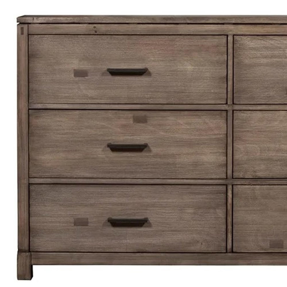 60" Gray Taupe Solid Wood Six Drawer Double Dresser