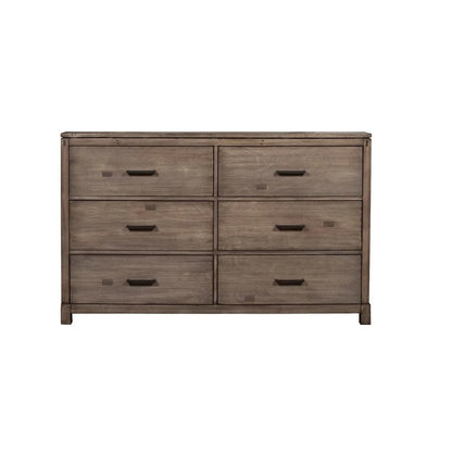 60" Gray Taupe Solid Wood Six Drawer Double Dresser