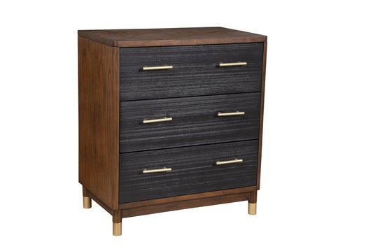 37" Brown And Black Solid Wood Three Drawer Dresser