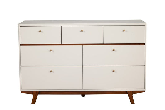 56" Brown And White Solid Wood Seven Drawer Double Dresser