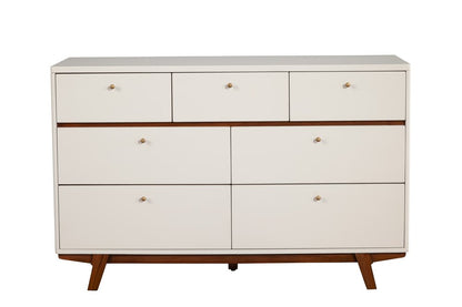 56" Brown And White Solid Wood Seven Drawer Double Dresser