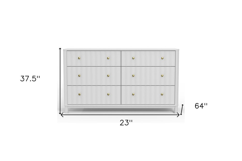 61" White Solid Wood Six Drawer Double Dresser