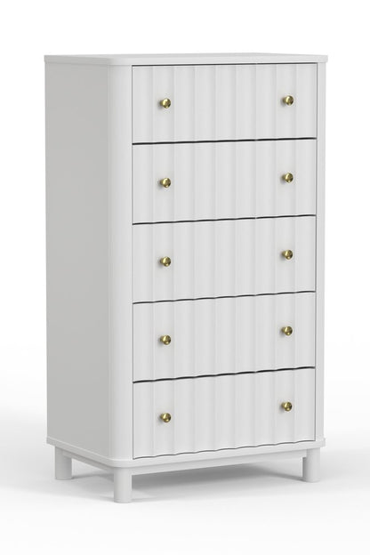 28" White Ribbed Texture Solid Wood Five Drawer Dresser
