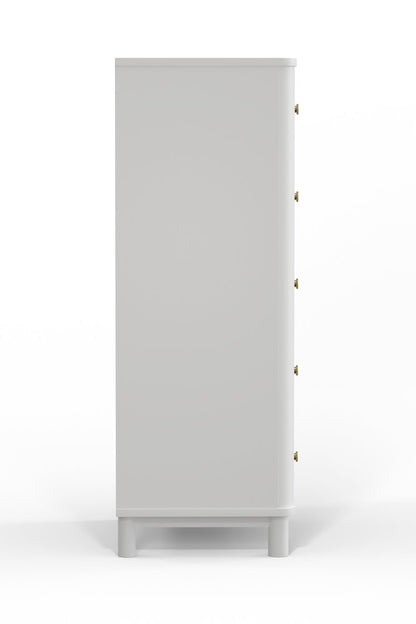 28" White Ribbed Texture Solid Wood Five Drawer Dresser