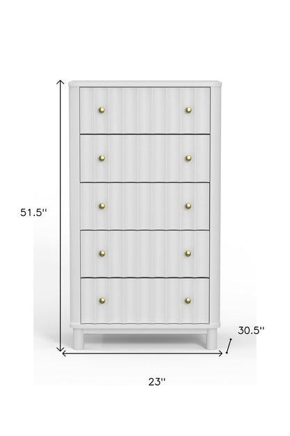28" White Ribbed Texture Solid Wood Five Drawer Dresser