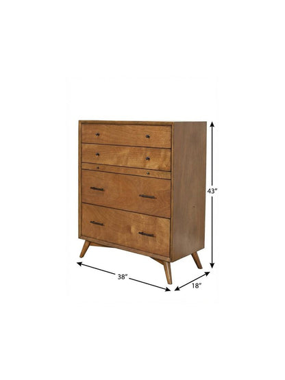 38" Brown Solid Wood Four Drawer Chest