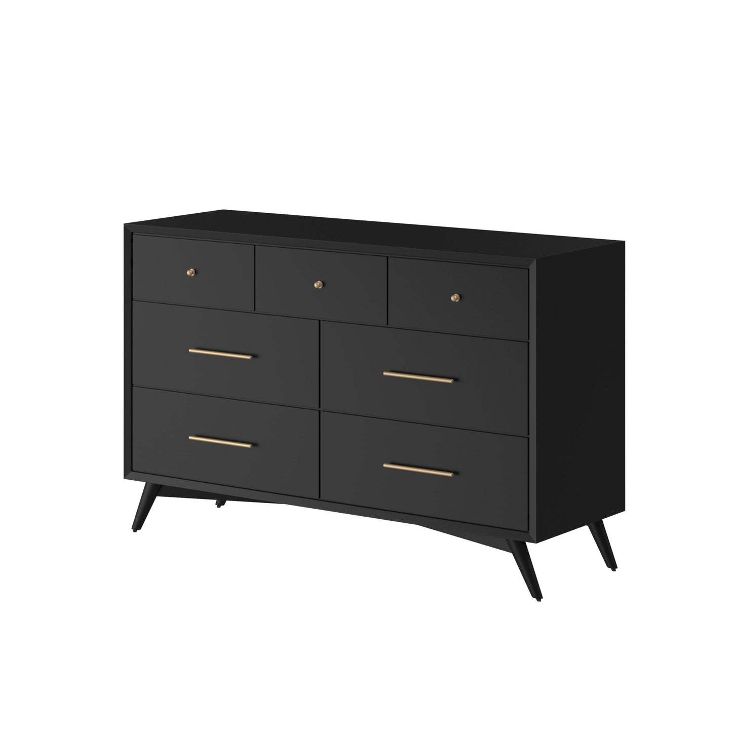 56" Black Solid Wood Seven Drawer Double Dresser