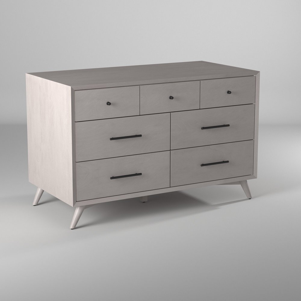 56" Gray Solid Wood Seven Drawer Double Dresser