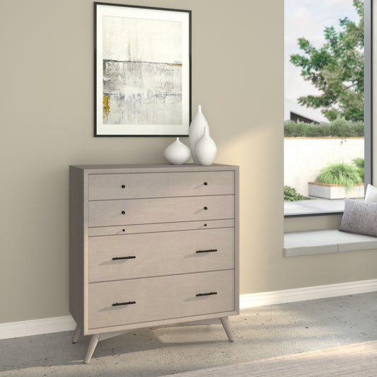 38" Gray Solid Wood Four Drawer Chest