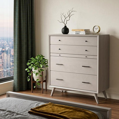 38" Gray Solid Wood Four Drawer Dresser