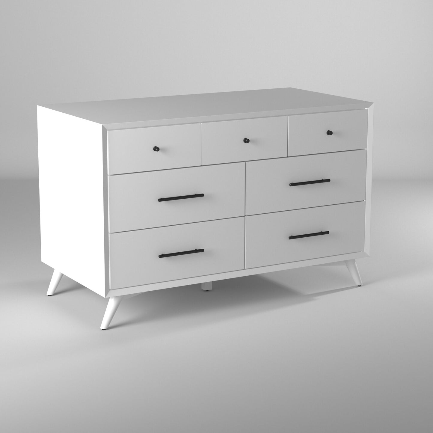 56" White Solid Wood Seven Drawer Double Dresser