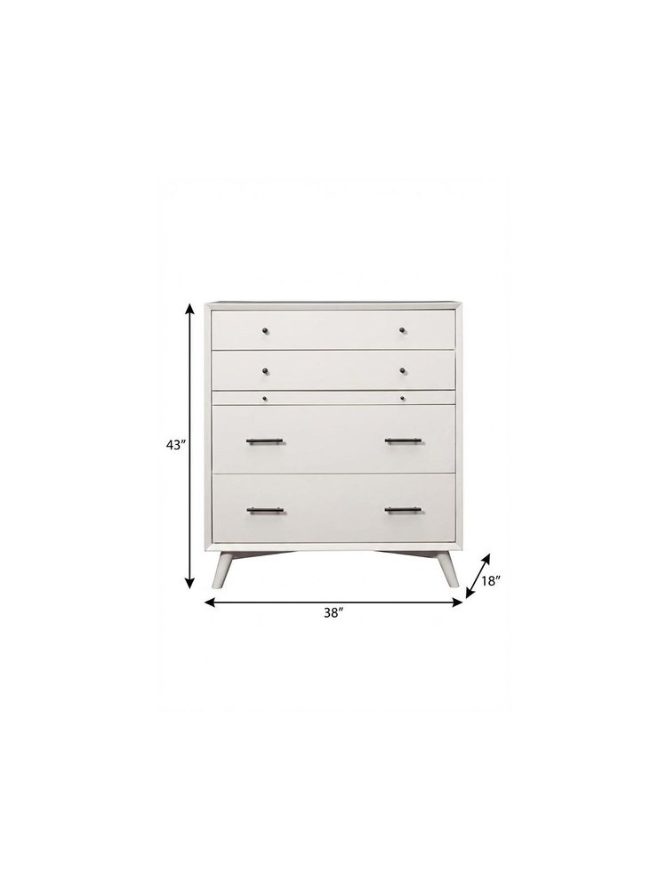 38" White Solid Wood Four Drawer Dresser