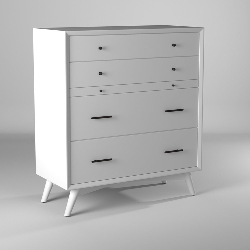 38" White Solid Wood Four Drawer Dresser