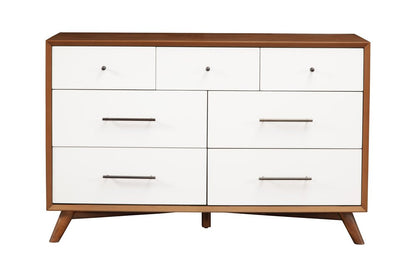 56" Brown And White Solid Wood Seven Drawer Double Dresser