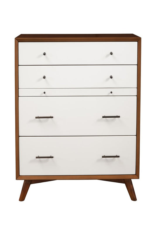 38" Brown And White Solid Wood Four Drawer Dresser
