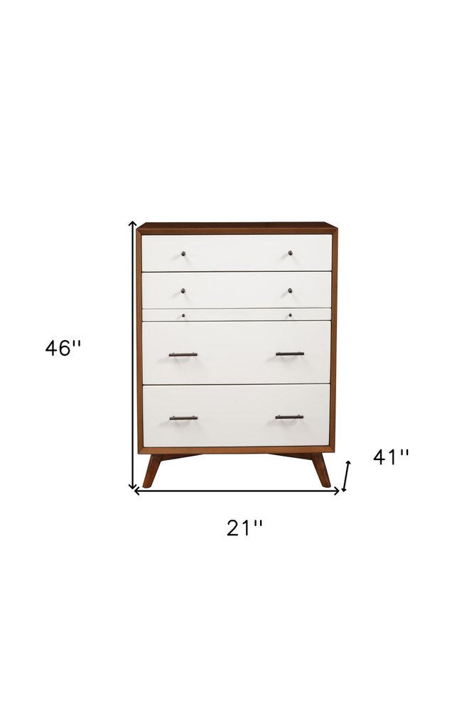 38" Brown And White Solid Wood Four Drawer Dresser