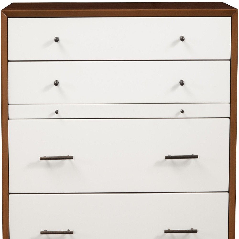38" Brown And White Solid Wood Four Drawer Dresser