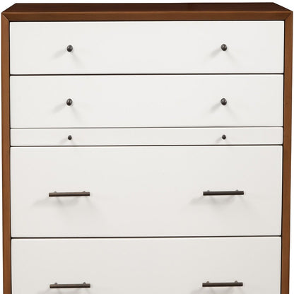 38" Brown And White Solid Wood Four Drawer Dresser