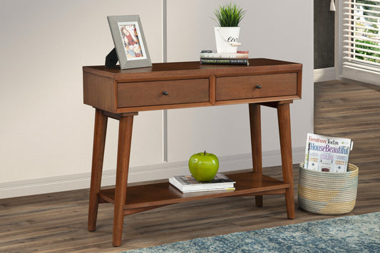 42" Brown Solid and Manufactured Wood Floor Shelf Console Table With Shelves And Drawers