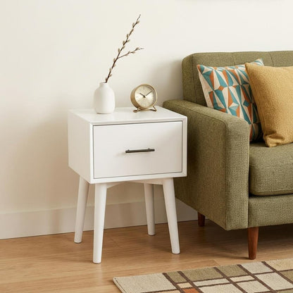 27" White Wood End Table With Drawer