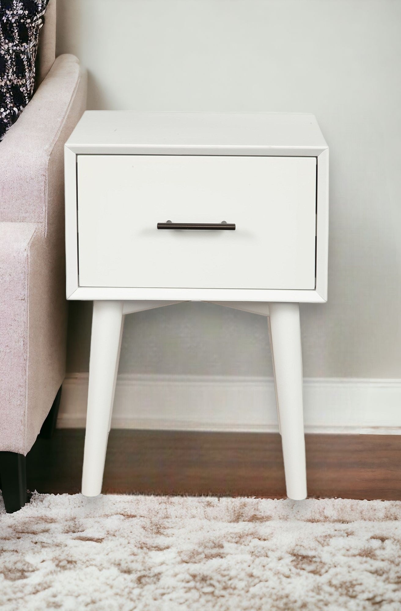 27" White Wood End Table With Drawer