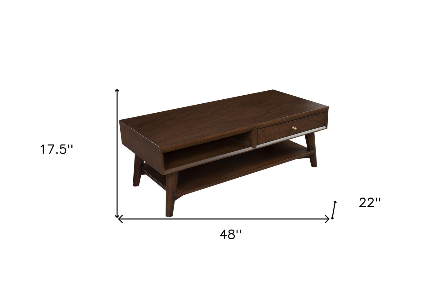 48" Brown Solid And Manufactured Wood Coffee Table With Drawer
