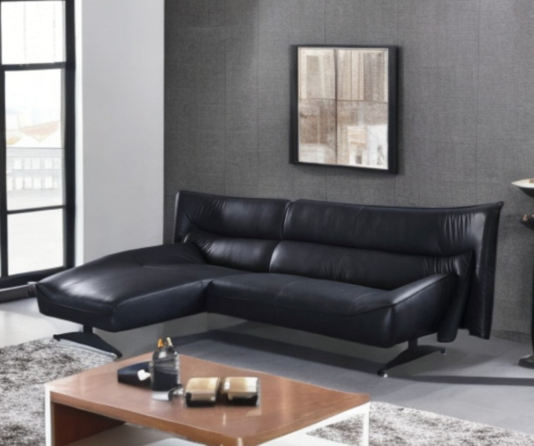 Gray Top Grain Leather L Shaped Two Piece Sofa and Chaise