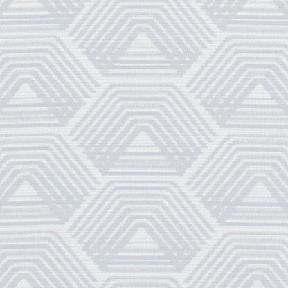 Light gray and white geometric pattern with overlapping hexagon shapes and stepped concentric lines.