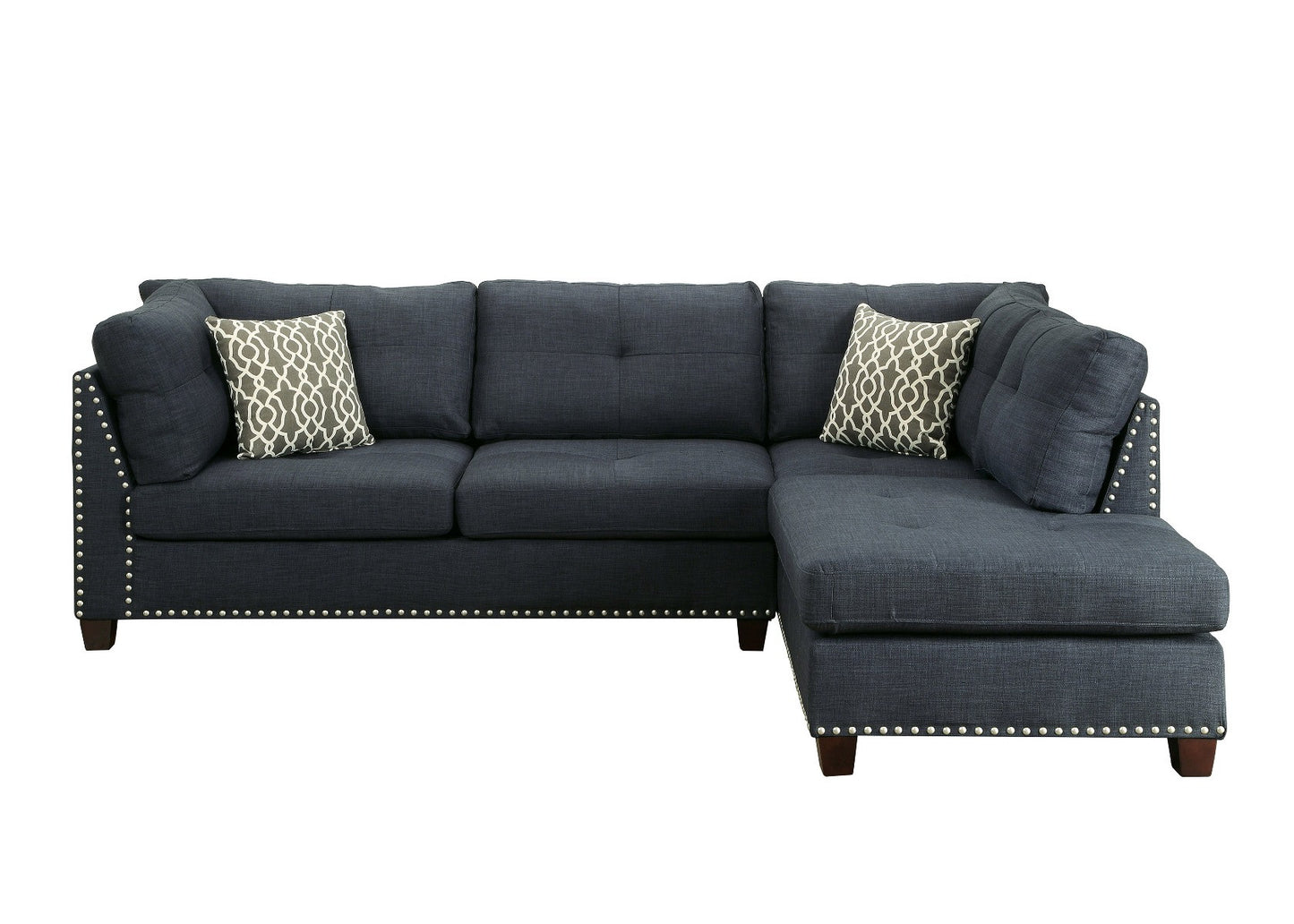 Blue Linen L Shaped Two Piece Sofa and Chaise Sectional