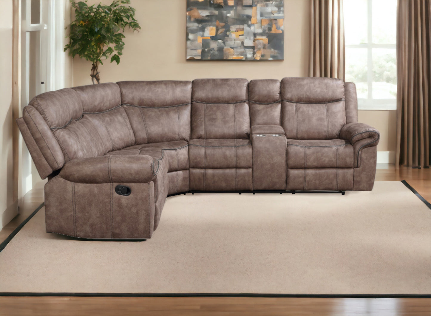 Chocolate Velvet Reclining L Shaped Six Piece Corner Sectional With Console