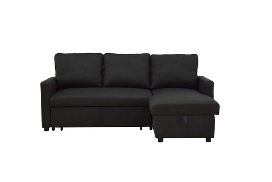 Charcoal Linen Sleeper L Shaped Two Piece Sofa and Chaise Sectional