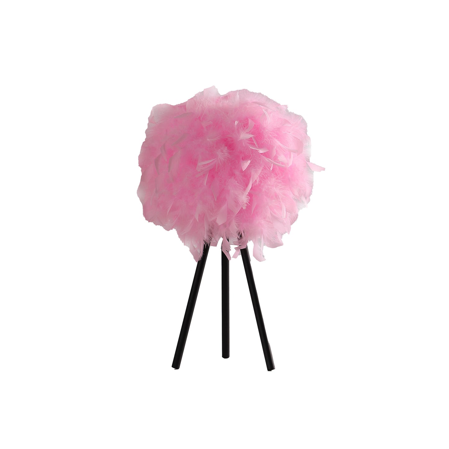 21" Black Tripod Table Lamp With Pink Faux Feather Shade