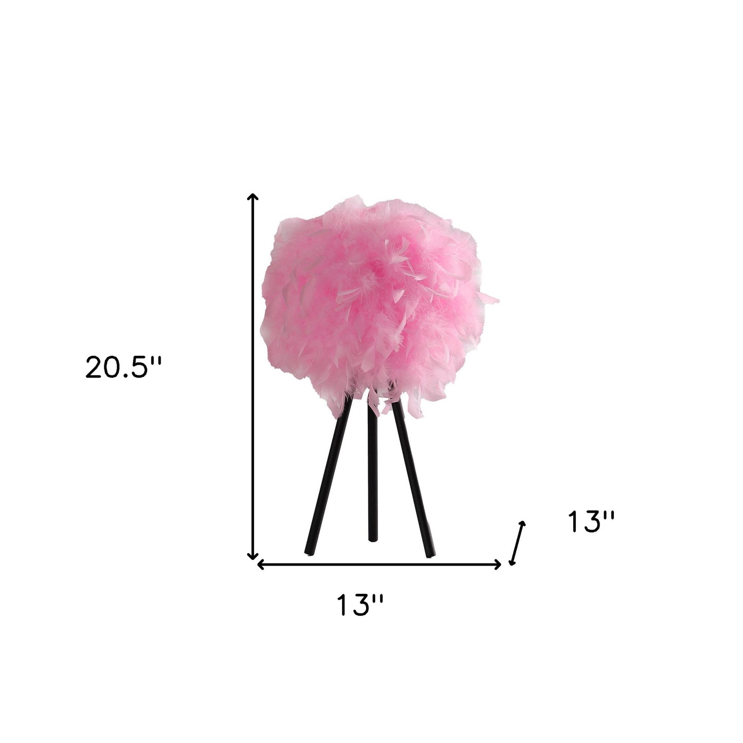 21" Black Tripod Table Lamp With Pink Faux Feather Shade