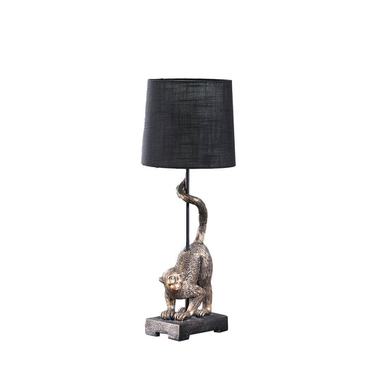 24" Antiqued Gold Monkey Table Lamp With Black Drum Shade