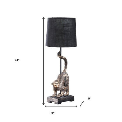 24" Antiqued Gold Monkey Table Lamp With Black Drum Shade