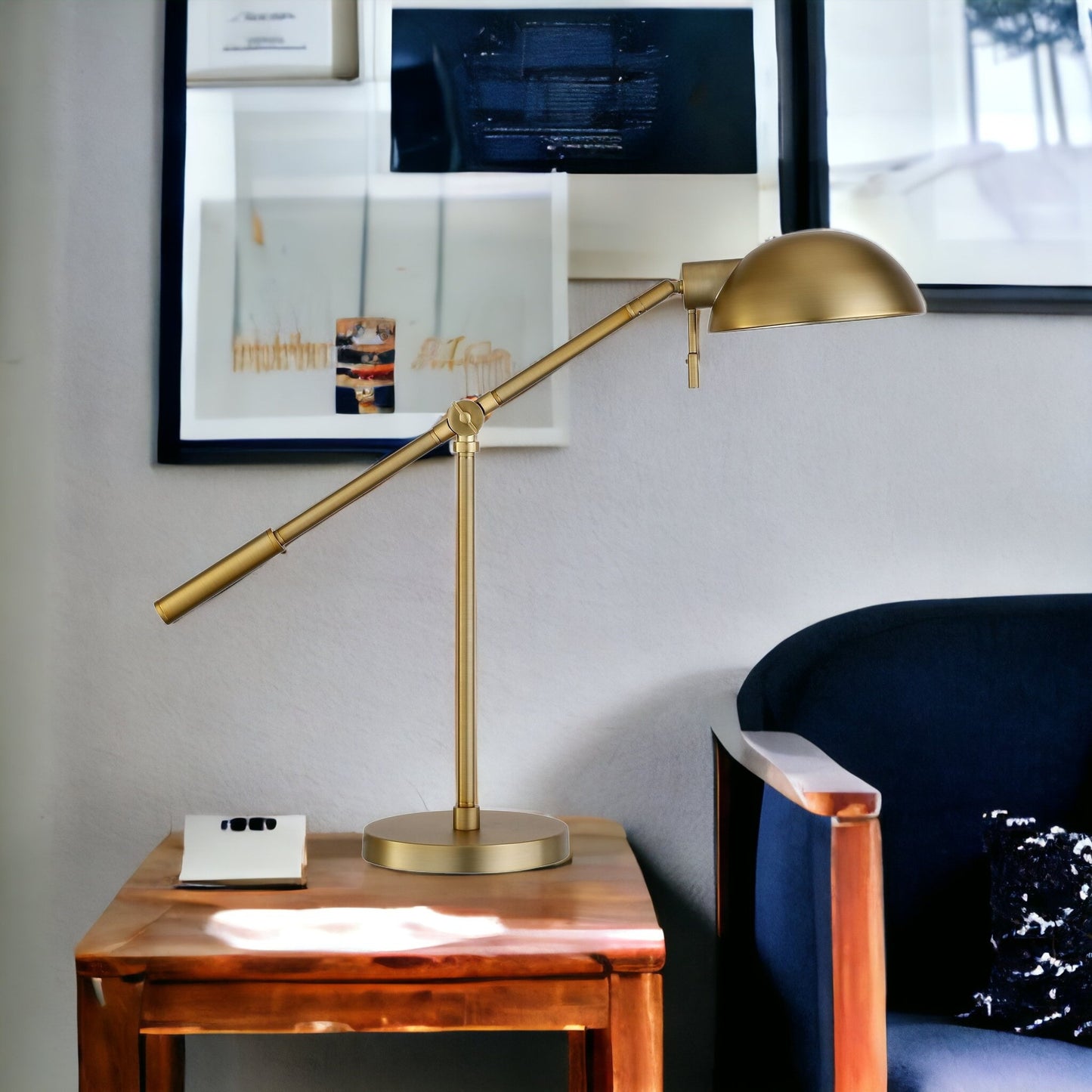 23" Brass Metal Desk Table Lamp With Brass Dome Shade