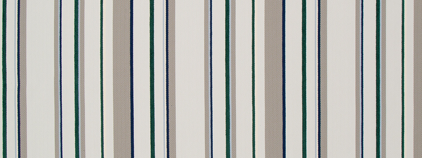 Vertical green and blue striped pattern on a pale background with alternating line widths; fabric-like texture.