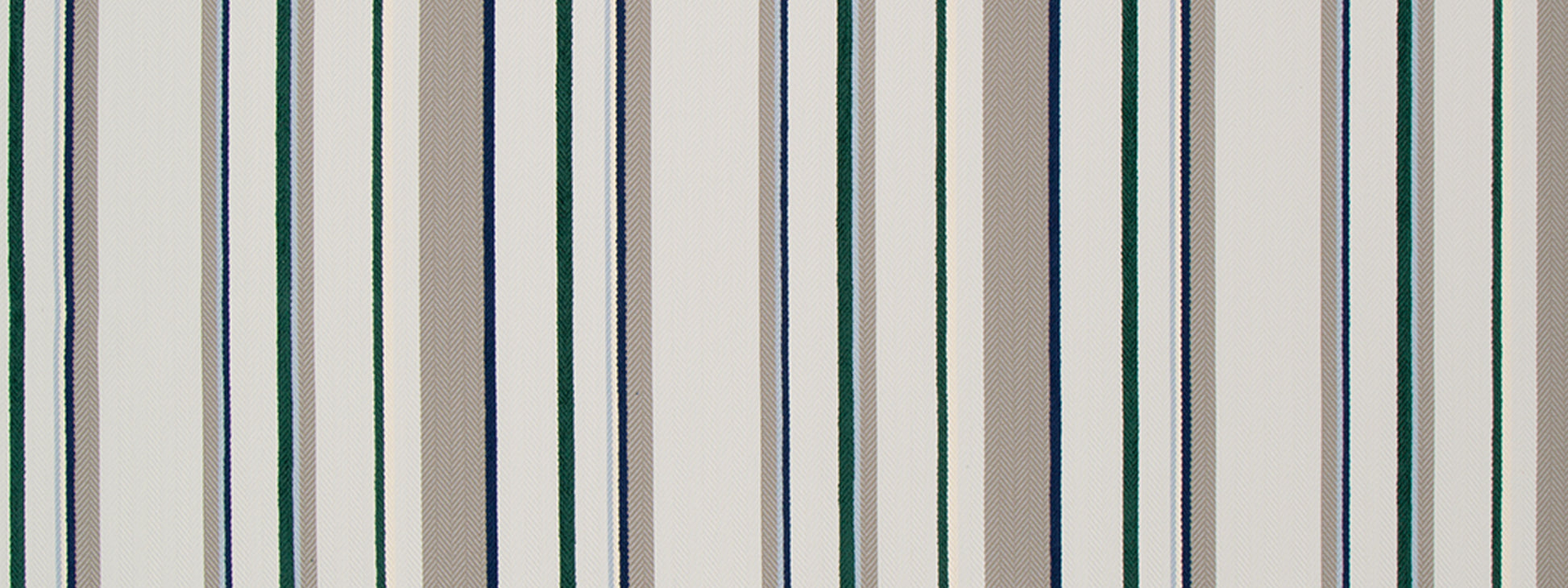 Vertical green and blue striped pattern on a pale background with alternating line widths; fabric-like texture.